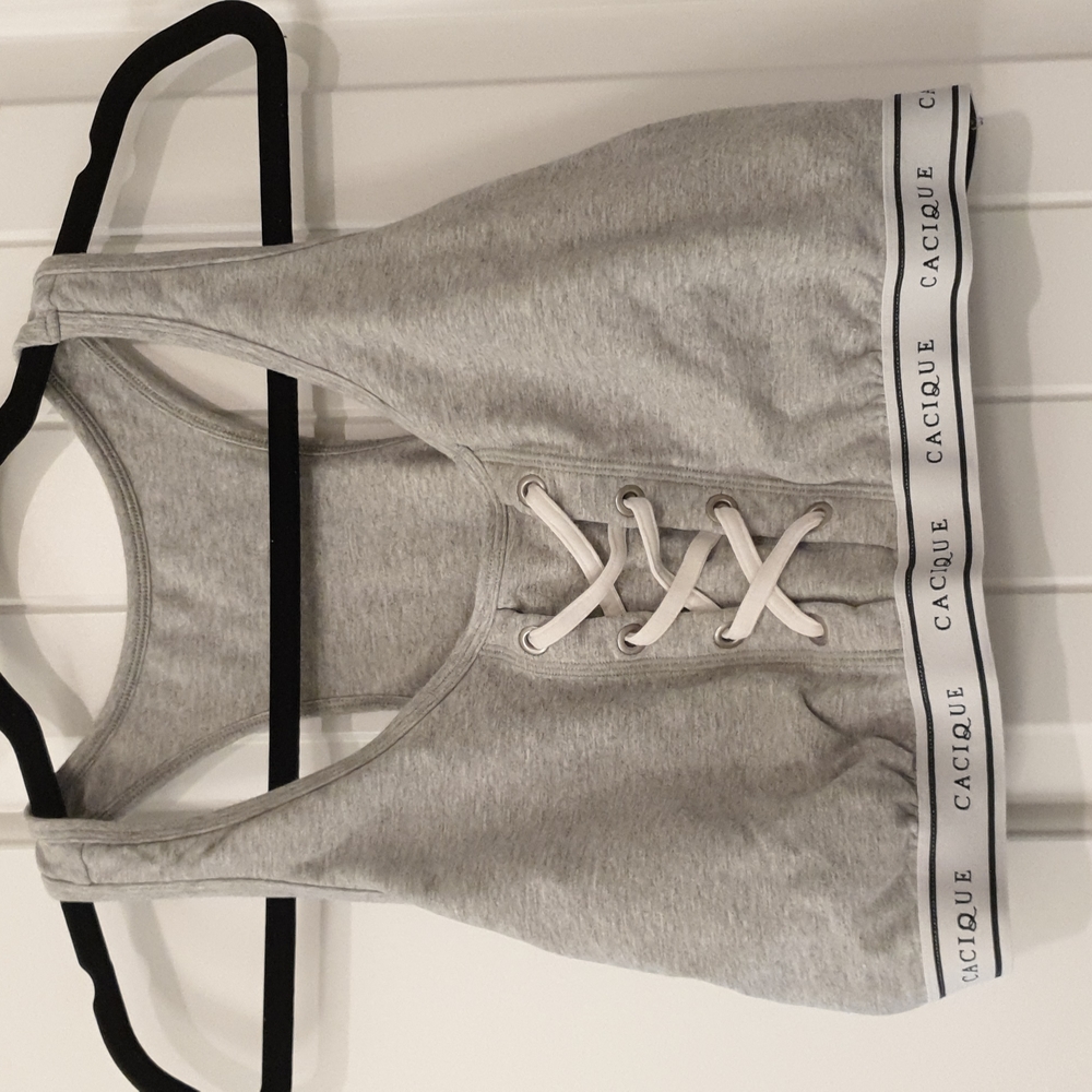 Cacique Silver and White Lace Up Bralette with no padding size 26 to 28